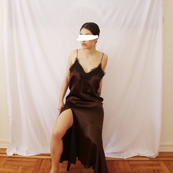 Zara Dresses & Skirts - Brown satin effect cami slip gown